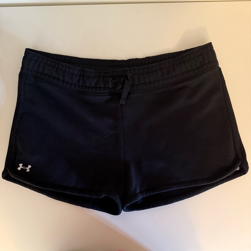 Under Armour Womens Shorts XL Black Sweat Fleece Elastic Waist Drawstring